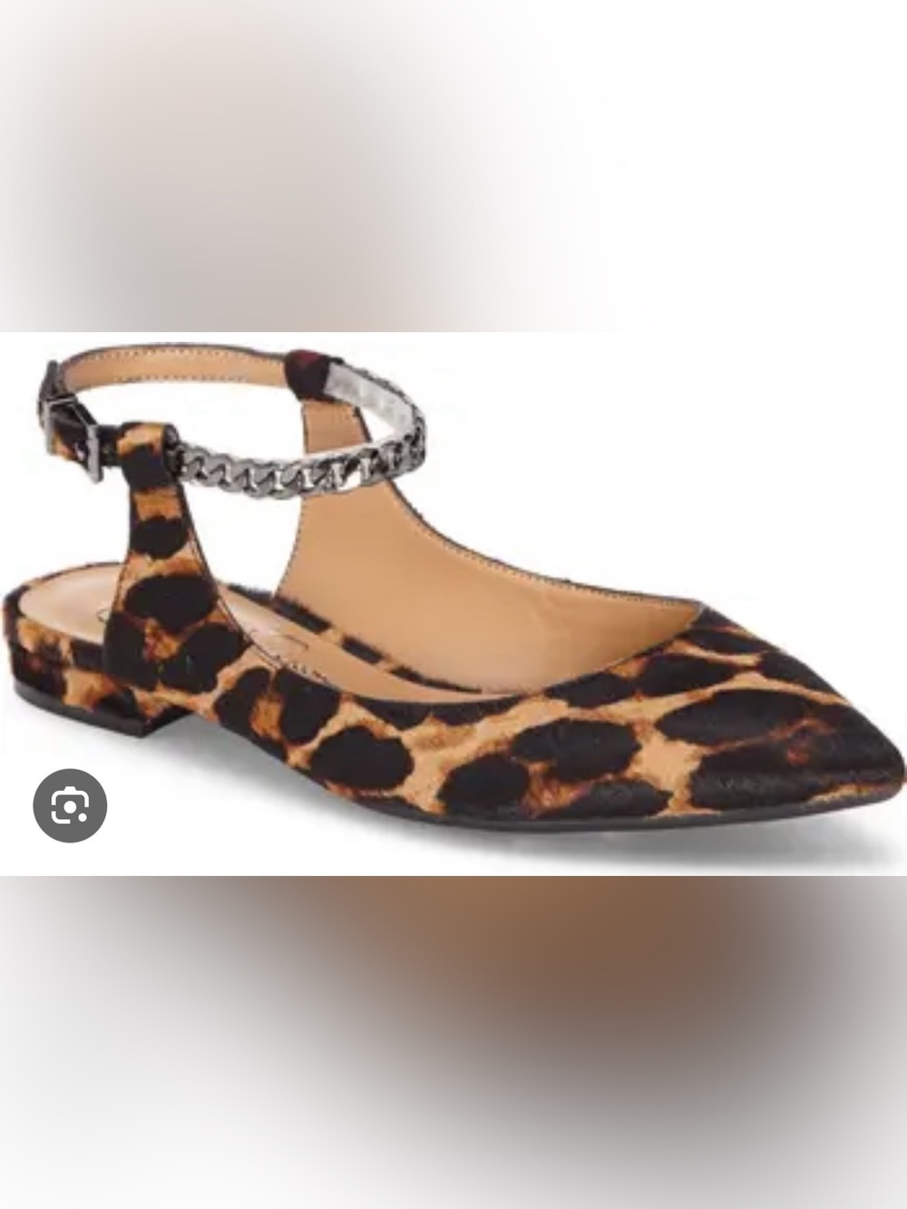Jessica Simpson Lissa Leopard Print Pointed Ankle-Strap Flat - Tan/Black